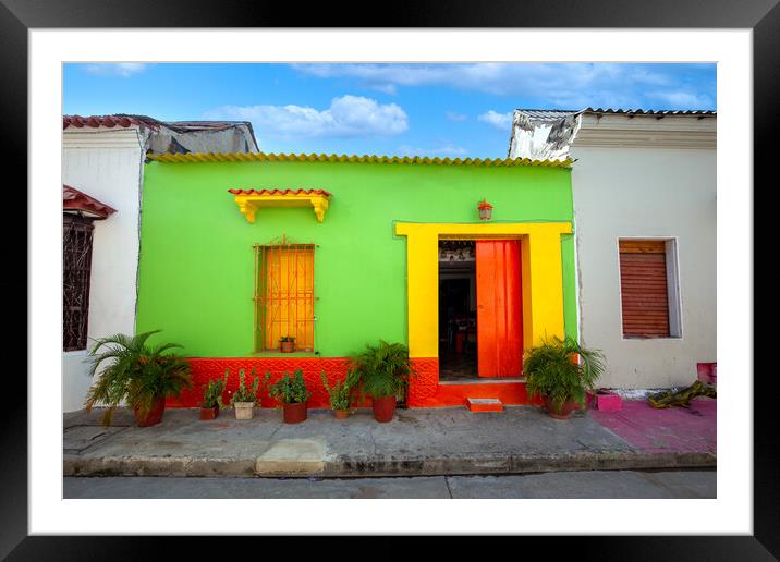 Colombia, Scenic colorful streets of Cartagena in historic Getsemani district near Walled City, Ciudad Amurallada Framed Mounted Print by Elijah Lovkoff