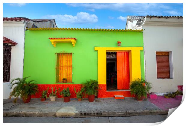 Colombia, Scenic colorful streets of Cartagena in historic Getsemani district near Walled City, Ciudad Amurallada Print by Elijah Lovkoff