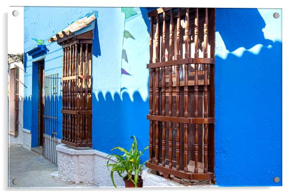 Colombia, Scenic colorful streets of Cartagena in historic Getsemani district near Walled City, Ciudad Amurallada, a UNESCO world heritage site Acrylic by Elijah Lovkoff