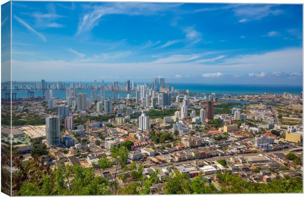 Colombia, scenic view of Cartagena cityscape, modern skyline Canvas Print by Elijah Lovkoff