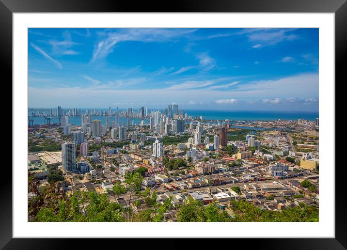 Colombia, scenic view of Cartagena cityscape, modern skyline Framed Mounted Print by Elijah Lovkoff