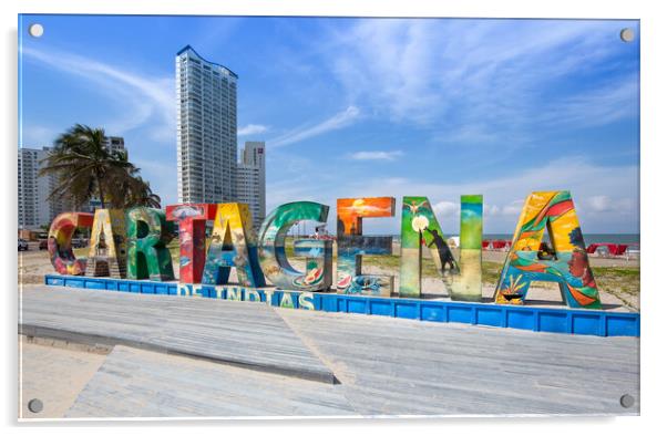 Big welcoming Cartagena letters on a public beach near the Walled City (Ciudad Amurallada) Acrylic by Elijah Lovkoff