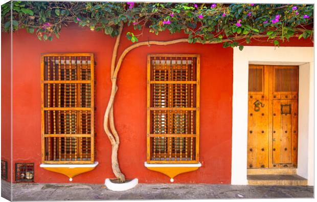 Colombia, Scenic colorful streets of Cartagena in historic Getsemani district Canvas Print by Elijah Lovkoff