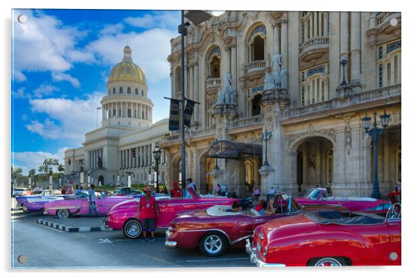 Havana, Vintage colorful taxis  Acrylic by Elijah Lovkoff