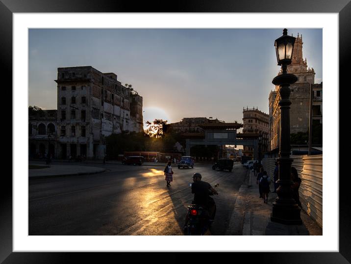 Scenic sunset over colorful old Havana Framed Mounted Print by Elijah Lovkoff