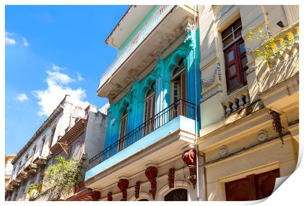 Scenic colorful Old Havana streets in historic city center of Havana Vieja near Paseo El Prado and Capitolio Print by Elijah Lovkoff