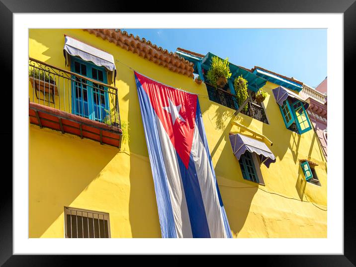 Scenic colorful Old Havana streets in historic city center of Havana Vieja near Paseo El Prado and Capitolio Framed Mounted Print by Elijah Lovkoff