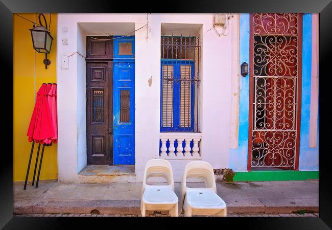 Scenic colorful Old Havana streets in historic city center (Hava Framed Print by Elijah Lovkoff