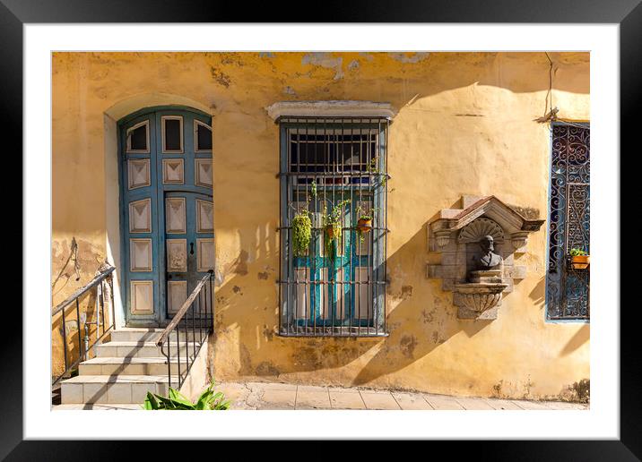 Scenic colorful Old Havana streets in historic city center - Havana Vieja - near Paseo El Prado and Capitolio. Framed Mounted Print by Elijah Lovkoff