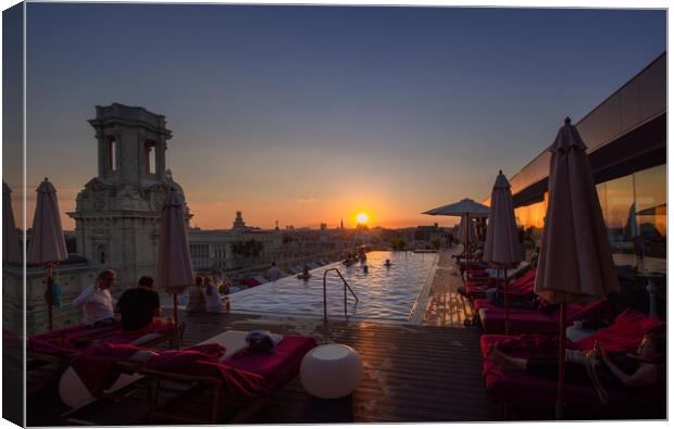A scenic panoramic view of Havana Historic Center (Havana Vieja) and Capitolio at sunset from the roof terrace of the luxury hotel with swimming pool and restaurant Canvas Print by Elijah Lovkoff