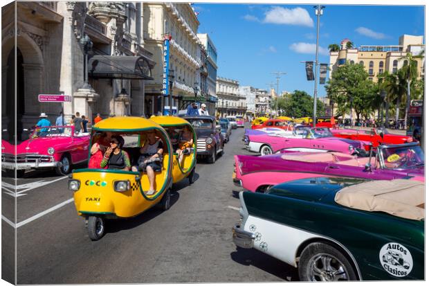 Famous colorful Taxis in Havana Canvas Print by Elijah Lovkoff