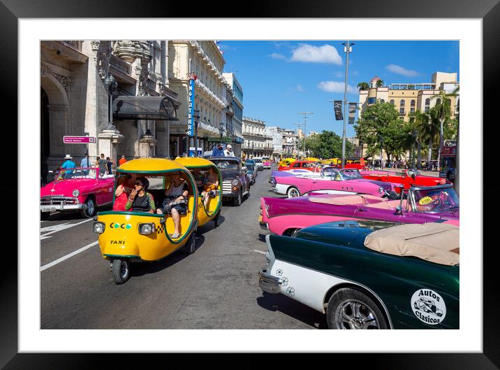 Famous colorful Taxis in Havana Framed Mounted Print by Elijah Lovkoff