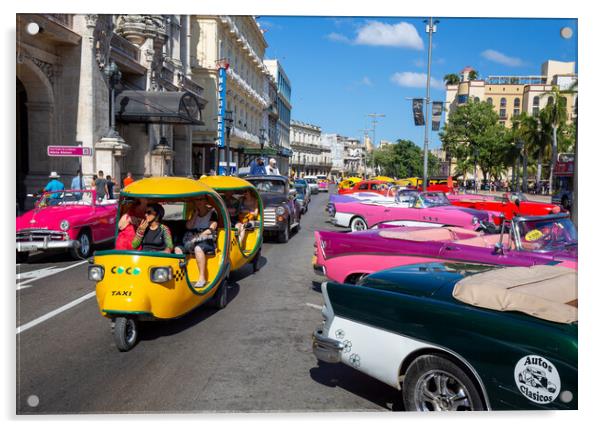 Famous colorful Taxis in Havana Acrylic by Elijah Lovkoff