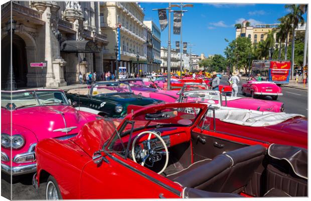 Havana, Cuba – 16 January, 2020: Famous colorful Taxis in Hava Canvas Print by Elijah Lovkoff