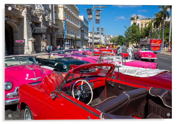 Havana, Cuba – 16 January, 2020: Famous colorful Taxis in Hava Acrylic by Elijah Lovkoff