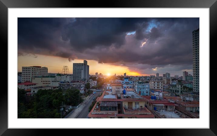 Scenic colorful Old Havana streets in historic city center - Havana Vieja - near Paseo El Prado and Capitolio. Framed Mounted Print by Elijah Lovkoff