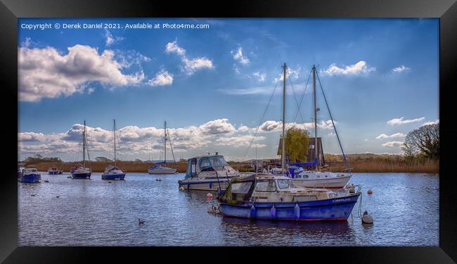 Boats on the River Stour, Christchurch (panoramic) Framed Print by Derek Daniel