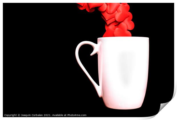 Red hearts come out of a white cup full of love, isolated on bla Print by Joaquin Corbalan