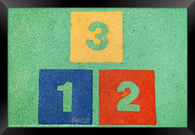 Blocks with the numbers one, two and three, positions on a podiu Framed Print by Joaquin Corbalan
