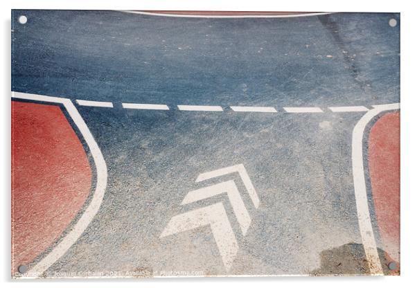 Wavy pump track circuit for skaters with lanes and arrows indica Acrylic by Joaquin Corbalan