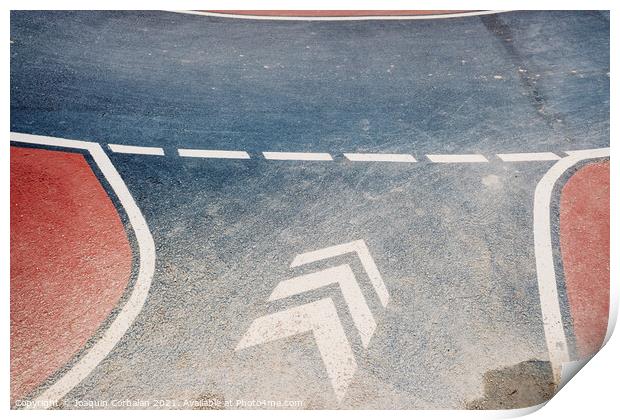 Wavy pump track circuit for skaters with lanes and arrows indica Print by Joaquin Corbalan