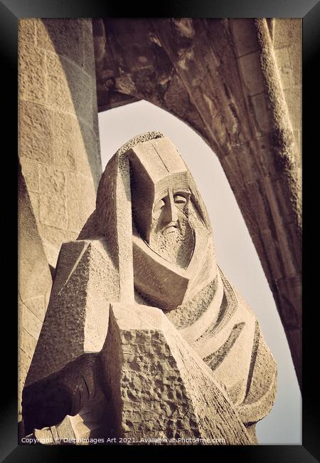 Sagrada Familia in Barcelona - Statue of Peter Framed Print by Delphimages Art