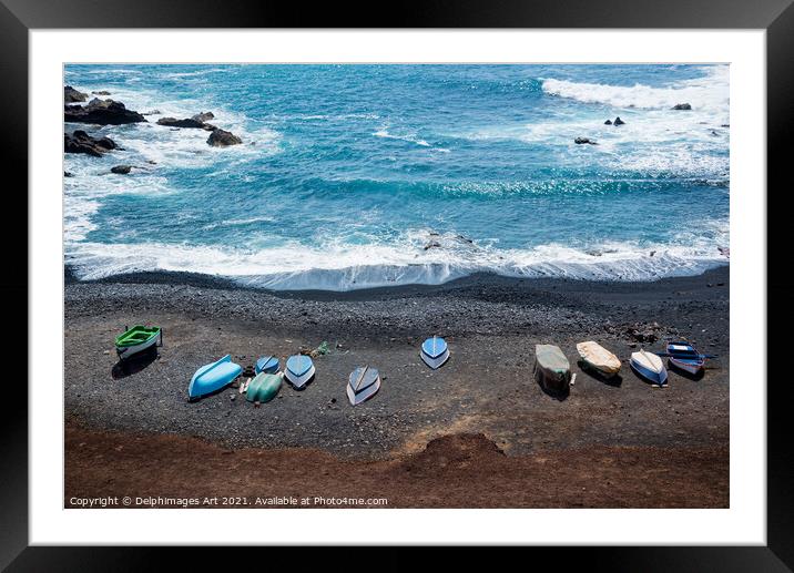 Black sand beach in Lanzarote, Canary Islands Framed Mounted Print by Delphimages Art