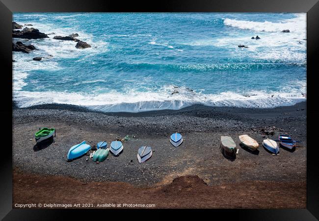 Black sand beach in Lanzarote, Canary Islands Framed Print by Delphimages Art