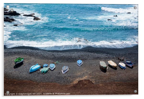 Black sand beach in Lanzarote, Canary Islands Acrylic by Delphimages Art