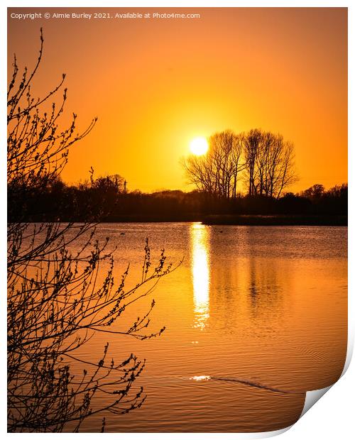 Lake at sunset Print by Aimie Burley