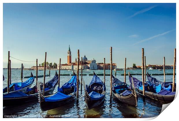 Venice gondolas Print by Maria Vonotna