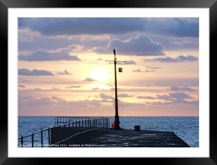 Porthleven Pier Winter Sunset Framed Mounted Print by John Whitehead
