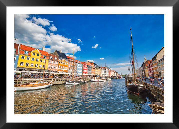 Copenhagen, Denmark-2 August, 2018: Famous scenic Nyhavn bay and Framed Mounted Print by Elijah Lovkoff