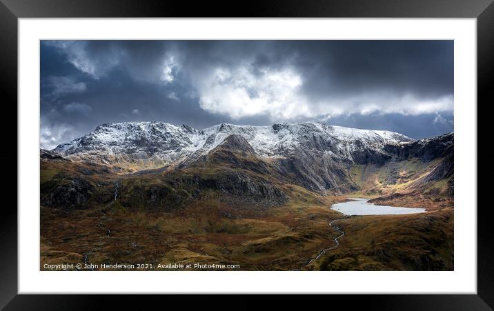 Llyn Idwal and the Glyders winter, Framed Mounted Print by John Henderson