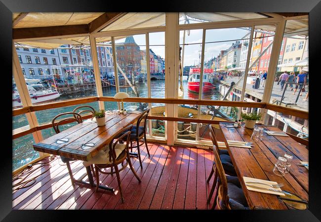 Floating restaurant on a river in Copenhagen Framed Print by Elijah Lovkoff