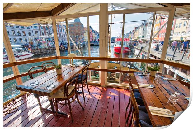 Floating restaurant on a river in Copenhagen Print by Elijah Lovkoff