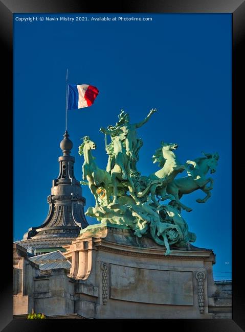 The French Flag and statue on the Pont Alexandre III Framed Print by Navin Mistry
