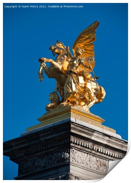 A Statue on the Pont Alexandre III Paris, France Print by Navin Mistry