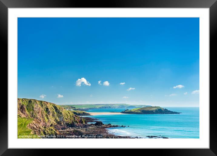 Burgh Island from Ayrmer Cove Framed Mounted Print by Justin Foulkes