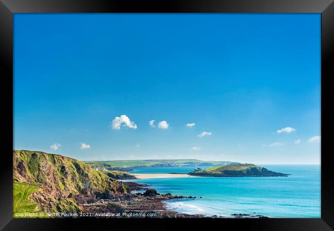 Burgh Island from Ayrmer Cove Framed Print by Justin Foulkes