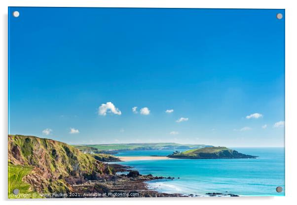 Burgh Island from Ayrmer Cove Acrylic by Justin Foulkes