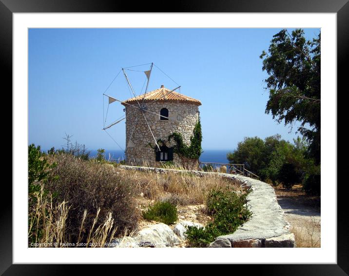 Greek old windmill Framed Mounted Print by Paulina Sator