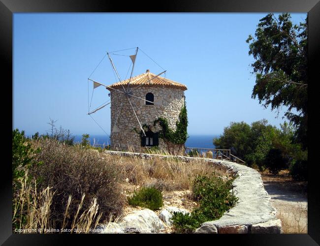 Greek old windmill Framed Print by Paulina Sator