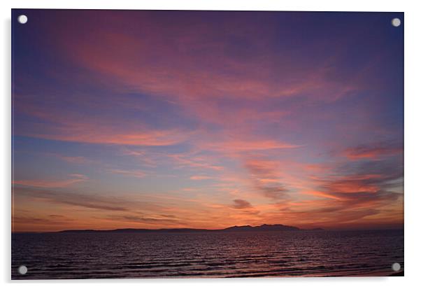 Ayr beach at dusk, a view of Arran Acrylic by Allan Durward Photography