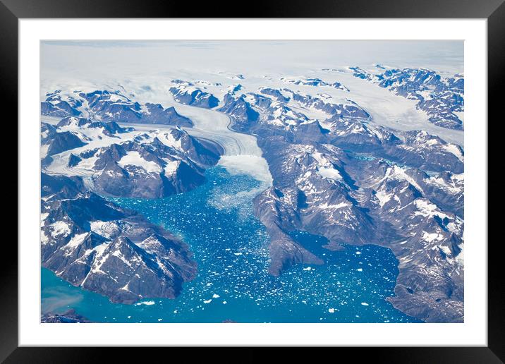 Aerial view of scenic Greenland Glaciers and icebergs Framed Mounted Print by Elijah Lovkoff
