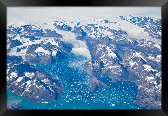 Aerial view of scenic Greenland Glaciers and icebergs Framed Print by Elijah Lovkoff