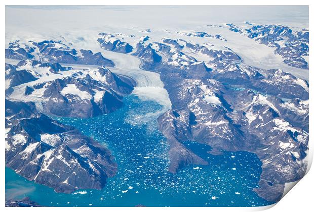 Aerial view of scenic Greenland Glaciers and icebergs Print by Elijah Lovkoff