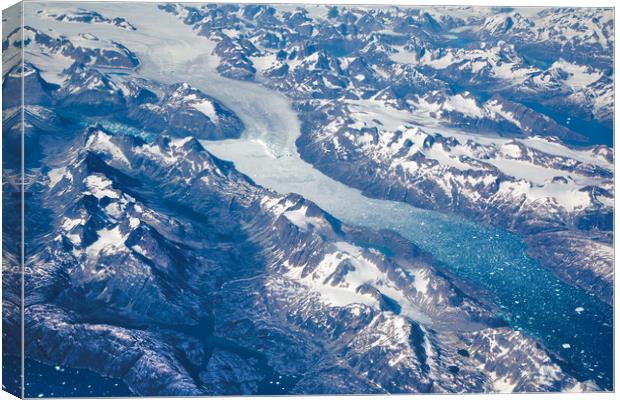 Aerial view of scenic Greenland Glaciers and icebergs Canvas Print by Elijah Lovkoff