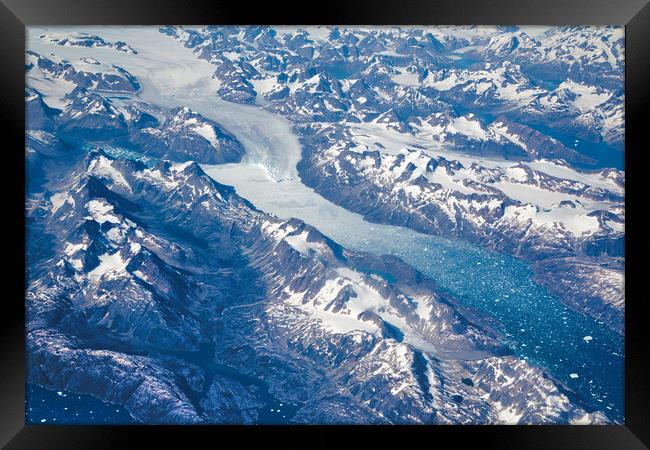 Aerial view of scenic Greenland Glaciers and icebergs Framed Print by Elijah Lovkoff
