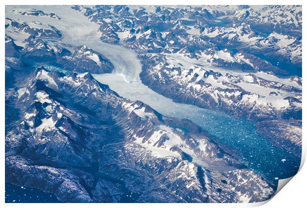 Aerial view of scenic Greenland Glaciers and icebergs Print by Elijah Lovkoff
